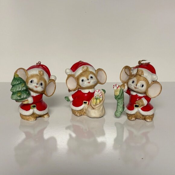Homco Porcelain Christmas Santa Mice Set of 3 Figurines Ornaments Decor Vintage - Picture 1 of 5